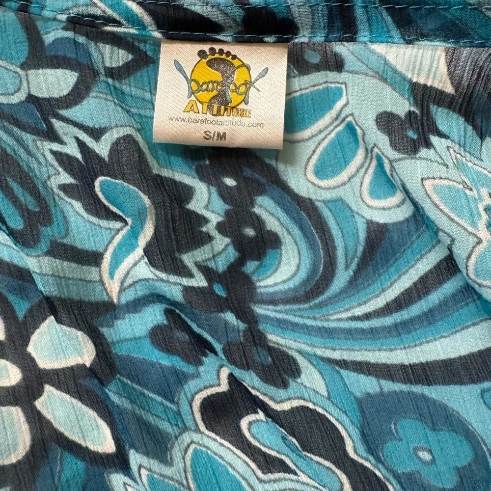 Sheer Blue Floral Tie Front Kimono Cover Up Size Small Beach Pool Resortwear